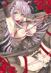  arms_behind_head bdsm black_dress bondage bound clothed_sex dress feena_fam_earthlight labia_piercing nipple_piercing nipple_tweak piercing roses thighhighs wedding_dress yoake_mae_yori_ruri_iro_na 