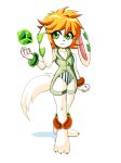  anklet anthro barefoot basset_hound bracelet canine clothed clothing dog female freedom_planet fur gamesgb green_eyes hair jewelry looking_at_viewer mammal milla_basset orange_hair simple_background smile solo video_games white_background white_fur 