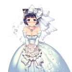  black_hair blue_eyes bouquet breasts bridal_veil cat_ears cat_tail cleavage daibouken!_yukeyuke_osawari_island dress elbow_gloves flower gloves hair_ornament hair_ribbon holding ichigo_(daibouken!_yukeyuke_osawari_island) jewelry looking_at_viewer necklace nontan official_art ribbon short_hair smile sparkle tail transparent_background veil wedding_dress 