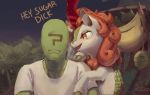  2018 anon autumn_blaze_(mlp) clothing dialogue duo english_text female feral friendship_is_magic hair hi_res human humanoid kirin male mammal my_little_pony open_mouth outside rhorse shirt sweat text 