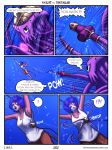  ? ?! antennae bobbydando breasts clothed clothing comic dialogue english_text facial_markings fairies_vs_tentacles fairy female hair humanoid markings monster mylia_(tvf) nihallaks_(species) purple_hair tentacles text 