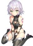  arm_belt bandaged_arm bandages bare_shoulders between_legs black_legwear black_panties blush boots breasts cleavage cleavage_cutout closed_mouth commentary_request facial_scar fate/apocrypha fate_(series) gloves green_eyes hand_between_legs high_heels jack_the_ripper_(fate/apocrypha) looking_at_viewer lowleg lowleg_panties midriff momoko_(momopoco) navel panties scar scar_across_eye scar_on_cheek short_hair shoulder_tattoo silver_hair single_glove sitting slit_pupils solo tattoo thigh_boots thighhighs underwear wariza 