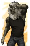  2018 amon-sydonai anthro clothing feline lion looking_at_viewer male mammal mane marbas muscular pants shirt solo tank_top 