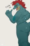  2018 anthro breasts butt english_text female feraligatr hair lactating milk muscular muscular_female nintendo nipples non-mammal_breasts nude open_mouth pok&eacute;mon pok&eacute;mon_(species) red_hair reptile rtr scalie simple_background solo standing sweat text thick_thighs tongue video_games wide_hips 