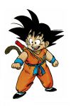  :d black_eyes black_footwear black_hair clenched_hands clothes_writing dougi dragon_ball dragon_ball_(classic) full_body happy highres looking_away male_focus nyoibo official_art open_mouth short_hair simple_background smile son_gokuu spiked_hair standing tail toriyama_akira white_background wristband 