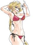  arms_up bikini blonde_hair blue_eyes braid breasts carol_malus_dienheim cleavage commentary_request cowboy_shot groin hanakuso hips long_hair looking_at_viewer older open_mouth red_bikini ribs senki_zesshou_symphogear side-tie_bikini simple_background single_braid sketch solo standing string_bikini swimsuit undressing untied untied_bikini untying very_long_hair white_background 