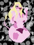  anthro bigbreast blonde_hair bovine breasts cattle digital_media_(artwork) female food fruit fur hair horn longhair mammal milk nipples noclothes nude pink_cattle septum simple_background slightly_chubby solo spots stomach strawberry thick_thighs utters 