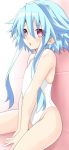  blanc blue_hair iwasi-r neptune_(series) pink_background red_eyes sitting swimsuit thighs visible_ears white_heart white_swimsuit 