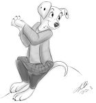  101_dalmatians 2013 3_toes 4_fingers anthro anthrofied canine clothed clothing cute dalmatian disney dog ehh123 eyelashes female fur greyscale hands_together legwear mammal monochrome penny_(101_dalmatians) signature simple_background sitting sketch skirt smile solo toes white_background 