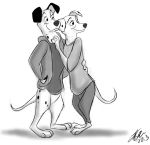  101_dalmatians 2013 3_toes 4_fingers anthro anthrofied bottomless canine clothed clothing coat dalmatian digital_drawing_(artwork) digital_media_(artwork) disney dog ehh123 greyscale hand_in_pocket hand_on_waist male mammal monochrome pants perdita pongo shirt simple_background sketch smile standing toes white_background 