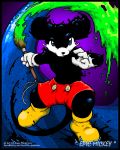  2010 anthro blue_eyes clothed clothing disney epic_mickey gloves goo_creature looking_at_viewer male mammal mickey_mouse mouse o-kemono paint paintbrush rodent solo topless video_games 