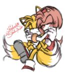  1412shadow amy_rose anthro black_nose blush canine clothing dipstick_tail duo eyes_closed female footwear fox fur gloves hair hairband hedgehog hug male mammal miles_prower multicolored_tail pink_hair short_hair signature smile sonic_(series) video_games white_fur yellow_fur 