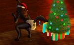  2014 breasts canine christmas christmas_tree clothed clothing crouching diaper drooling english_text feces female gift hair hat holidays inside leaking long_hair looking_back mammal messy_diaper pooping raised_tail rear_view saliva santa_hat scat side_boob soiling sygg text topless tree wolf 