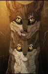  2013 amber_eyes ambiguous_gender black_nose blood brown_fur cat digital_media_(artwork) duo feline feral fur mammal maplespyder sitting standing 