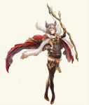  animal_ears arrow black_legwear bow_(weapon) breasts brown_footwear cape detached_sleeves erune fur_trim granblue_fantasy grey_hair hair_ornament holding holding_arrow holding_bow_(weapon) holding_weapon looking_at_viewer official_style quiver red_cape short_hair simple_background small_breasts solo sutera_(granblue_fantasy) thighhighs tokiemon_gogogo weapon 