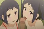  1boy 2girls animated animated_gif censored fellatio multiple_girls oral toshi_densetsu_series 