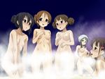  azusa's_friend black_hair blush breasts brown_hair censored convenient_censoring double_bun extra flat_chest hair_ornament hairclip hirasawa_ui k-on! kotobuki_hajime medium_breasts multiple_girls nakano_azusa nude onsen ponytail short_twintails steam steam_censor suzuki_jun sweat towel towel_on_head twintails 