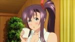  1girl amaya_haruko animated animated_gif blue_eyes blush breasts cleavage kaneko_hiraku maken-ki! maken-ki!_two measurements purple_hair takami_akio xebec 