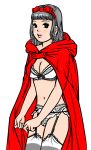  1girl black_hair breasts bulge cleavage cosplay costume little_red_riding_hood model newhalf solo tagme 