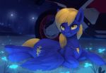  2018 animated blonde_hair blue_feathers blue_fur cutie_mark digital_media_(artwork) equine fan_character feathered_wings feathers feral fur hair male mammal my_little_pony no_sound pegasus rodrigues404 smile solo wings yellow_eyes 