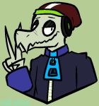  clock-work clothed clothing crocodile crocodilian half-closed_eyes hat headphones latch lethal_league male reptile scalie smile 