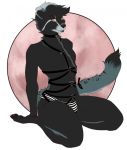  2018 aikohigu amica anthro black_fur black_hair black_nose blue_fur blue_tail blue_tongue bulge chain chest_tuft claws clothed clothing collar crossdressing digital_media_(artwork) eyelashes eyeliner facial_markings fullbody fur girly hair harness leash long_tail looking_at_viewer makeup male mammal marbled_polecat markings mustelid navel nipples orange_eyes panties pawpads plantigrade polecat short_hair solo striped_panties tongue tongue_out tuft underwear white_fur white_hair 