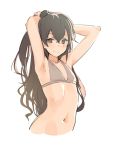  aak absurdres armpits arms_up bikini_top brown_eyes brown_hair commentary_request empty_eyes flat_chest girls_frontline hair_bun highres korean_commentary long_hair navel scar scar_across_eye simple_background sketch smile solo tying_hair ump45_(girls_frontline) white_background 