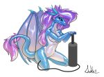 2018 anthro breasts digital_media_(artwork) dragon featureless_crotch female hair living_inflatable membranous_wings oksara purple_hair rubber simple_background smile solo white_background wings 