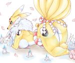  anthro big_breasts blue_eyes blush breasts butt digimon digimon_(species) female fur hi_res kyubimon mammal multi_tail nude pussy solo yellow_fur 