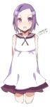  :d bangs bare_shoulders blush brown_sailor_collar cropped_legs dated dress eyebrows_visible_through_hair forehead looking_at_viewer maze_(gochama_ze_gohan) open_mouth original parted_bangs purple_eyes purple_hair sailor_collar sailor_dress signature simple_background sketch sleeveless sleeveless_dress smile solo white_background white_dress 