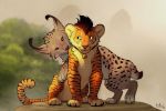  anchee bell black_sclera collar cub cute duo feline female feral hi_res lynx male mammal nibbling paws playful playing shy sun tiger young zaire_(nightdancer) 