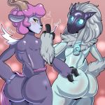  absa anthro big_breasts big_butt breasts butt butt_grab caprine female fur goat hair hand_on_butt kindred_(lol) lamb_(lol) league_of_legends looking_at_viewer looking_back loonyjams mammal middle_finger nude rear_view riot_games rivals_of_aether sheep video_games 