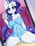  2018 absurd_res anthro anthrofied blue_eyes blush breasts cellphone cleavage clothed clothing digital_media_(artwork) equine female friendship_is_magic hair hi_res holding_object holding_phone horn looking_at_viewer mammal my_little_pony neekophobia nightgown panties phone purple_hair rarity_(mlp) smile solo translucent transparent_clothing underwear unicorn 