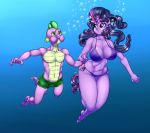  2018 aged_up anthro anthrofied big_breasts breasts bubble clothing cutie_mark dragon duo equine female friendship_is_magic green_eyes hair hand_holding holding_breath horn long_hair male mammal multicolored_hair multicolored_tail my_little_pony pia-sama purple_eyes spike_(mlp) swimming swimsuit twilight_sparkle_(mlp) underwater unicorn water 