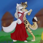  2018 4_toes anthro arctic_wolf barefoot canine cheetah clothed clothing dancing duo eyebrows eyelashes feline female fully_clothed fur hair hybrid keidran korben_brandis leopard long_hair male male/female mammal paws raine_(twokinds) romantic snow_leopard spots spotted_fur toes topless twokinds white_fur wolf wolfie-pawz 