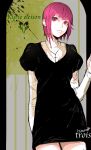  absurdres black_dress closed_mouth cowboy_shot cross cross_necklace dress habit highres hiranko jewelry latin_cross long_sleeves necklace original pink_eyes pink_hair puffy_short_sleeves puffy_sleeves short_hair short_over_long_sleeves short_sleeves signature solo standing 