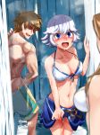  2girls after_sex back bikini blue_eyes blurry blush breasts brown_hair caught cleavage depth_of_field faceless faceless_male farrah_(granblue_fantasy) flipped_hair gran_(granblue_fantasy) granblue_fantasy heavy_breathing katalina_aryze kekeshi_takashi long_hair male_swimwear medium_breasts multiple_girls navel nose_blush open_mouth pussy_juice sarong short_hair silver_hair sweat swim_trunks swimsuit swimwear 