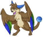  2010 ambiguous_gender amocin brown_feathers brown_fur canine cute digital_media_(artwork) dog feathered_wings feathers fur handless_winged_arms mammal semi-anthro simple_background solo tongue white_background wings wolf 