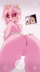  2018 anus ashido_mina blood blush breasts butt female hair hi_res horn human humanoid looking_at_viewer low-angle_view male mammal my_hero_academia nipples nosebleed not_furry nude open_mouth pink_body pink_hair pussy raydio simple_background solo standing wet 