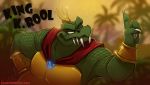  anthro cape claws close-up clothing crocodilian crown donkey_kong_(series) jungle king king_k_rool kremling leahfuhrman male musclegut nintendo outside pecs portrait pose reptile royalty scalie sharp_claws sharp_teeth smile solo super_smash_bros super_smash_bros._ultimate teeth video_games 