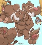  2018 anal anal_penetration animal_genitalia anthro anus balls belly brown_fur butt clothed clothing collage cum cum_in_ass cum_inside cum_on_face cumshot digital_media_(artwork) dudebulge duo ejaculation erection facial_hair fur hair humanoid_penis male male/male mammal mammoth muscular nipples nude orgasm overweight overweight_male penetration penis proboscidean sex sheath signature simple_background trunk tuft tusks uncut 