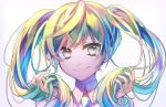  green_eyes green_nails hatsune_miku highres hikari50503 holding holding_hair long_hair looking_at_viewer multicolored_hair nail_polish necktie portrait shirt simple_background smile solo twintails vocaloid white_background white_shirt 
