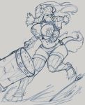  absurd_res anthro big_breasts breasts canine clothed clothing dog female hi_res huge_breasts mammal mature_female melee_weapon monochrome navel nooken pose sketch solo weapon western wide_hips 