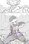  amputee android assault_rifle beret bodysuit breasts comic commentary_request girls_frontline grey_hair gun hat heckler_&amp;_koch hk416 hk416_(girls_frontline) long_hair m4_carbine mechanical_parts no_pupils rifle shell_casing sweat take_(trude1945oneetyan) thighs weapon 