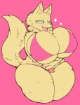  2018 amad_no_moto anthro big_breasts bikini blush breasts canine clothed clothing condom female fox fur huge_breasts kemono looking_at_viewer mammal open_mouth sako_(cocolog) slightly_chubby solo sweat swimsuit tan_fur thick_thighs voluptuous wide_hips 
