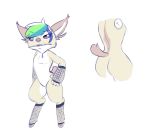 2017 4_fingers alien back_markings butt clothing colored_sketch disney ear_piercing experiment_(species) eyelashes fan_character fangs featureless_crotch female fingerless_gloves fishnet fishnet_armwear fishnet_legwear flat_chested fur gloves hair hi_res jewelry legwear lilo_and_stitch looking_at_viewer markings mostly_nude multicolored_hair necklace open_mouth piercing pink_eyes short_tail simple_background solo solosandwich standing tan_fur white_background 