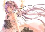  armlet bangs bare_arms bare_shoulders black_ribbon breasts choker dress euryale eyebrows_visible_through_hair fate_(series) flower frilled_dress frilled_headband frills hair_flower hair_ornament hair_ribbon hairband halo headband jewelry lolita_fashion lolita_hairband long_dress long_hair looking_at_viewer purple_eyes purple_hair ribbon shiny shiny_hair sleeveless sleeveless_dress small_breasts solo twintails type-moon vebonbon very_long_hair white_background white_dress 