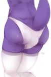  2018 anthro bulge butt butt_focus chouquette clothed clothing crossdressing digital_media_(artwork) girly leggings legwear male panties presenting presenting_hindquarters purple_skin raised_tail rear_view signature simple_background solo stockings underwear unknown_species watermark white_background 