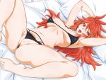  amou_kanade arms_up ass bad_id bad_pixiv_id bed_sheet bikini bikini_pull black_bikini body_blush breasts breasts_apart cleavage dutch_angle eyebrows_visible_through_hair goridou hair_between_eyes large_breasts long_hair looking_at_viewer navel nipple_slip nipples open_mouth partially_visible_vulva pillow red_eyes red_hair round_teeth senki_zesshou_symphogear shiny shiny_hair shiny_skin smile solo spread_legs sweat swimsuit teeth tongue tongue_out 