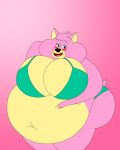  anthro belly big_belly big_breasts big_butt blush bra breasts butt canine clothed clothing dog female fur gradient_background krypto_the_superdog mammal mammoth_mutt navel overweight panties pink_background pink_fur simple_background solo underwear 
